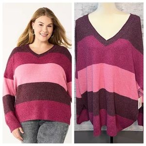Sonoma Plus Size V-Neck Striped Pink Sweater Size 3X